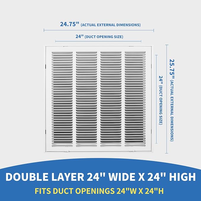 24x24 Return Air Grille [Duct Opening Size],Return Air Vent Cover for Wall Or Ceiling,Steel Return Air Filter Grilles