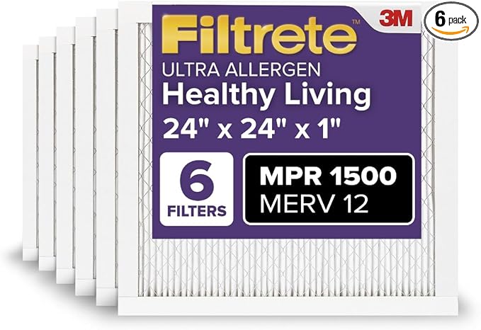 24x24x1 AC Furnace Air Filter, MERV 12, MPR 1500, CERTIFIED asthma & allergy friendly, product image