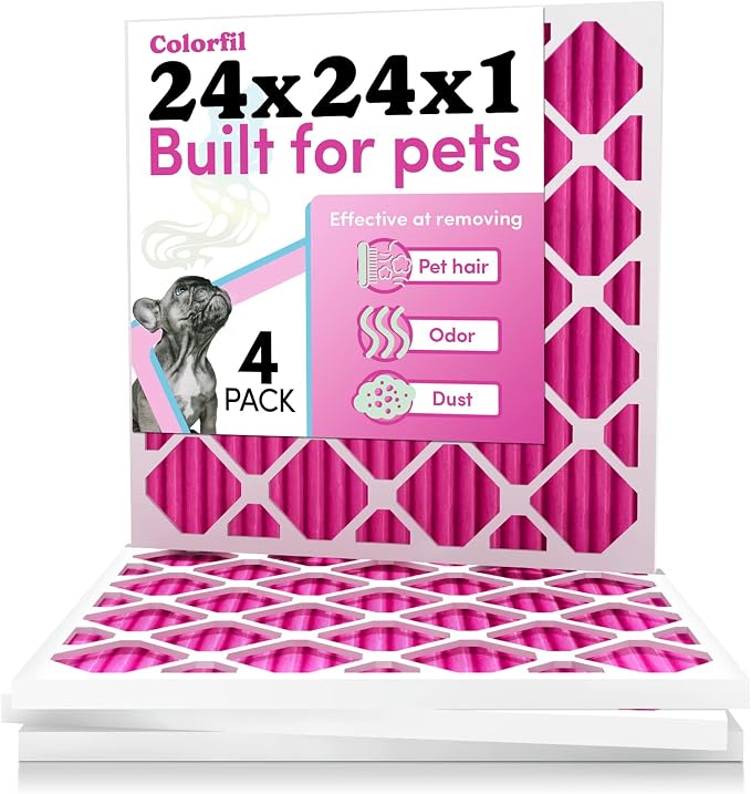 24x24x1 Air Filter (4-Pack) | Made in the USA | Color Changing | Remove Cat and Dog Odor | MERV 8 for Pet Hair Dander and