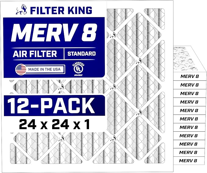 24x24x1 Air Filter (MERV 8) (12-Pack) Dust & Allergy Control AC Furnace Filters, MADE IN USA, HVAC, Pleated, product image