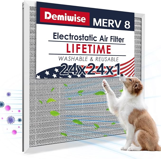 24x24x1 Electrostatic Air Filter, Washable & Reusable Aluminum AC/HVAC Furnace Filter, MERV 8 Permanent Air Filter, Lasts a