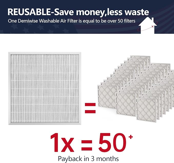 24x24x1 Electrostatic Air Filter, Washable & Reusable Aluminum AC/HVAC Furnace Filter, MERV 8 Permanent Air Filter, Lasts a
