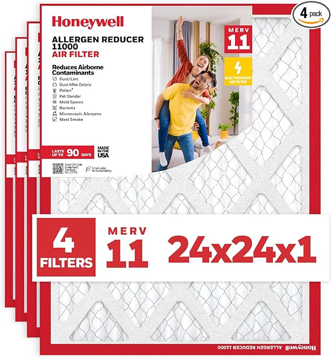 24x24x1 MERV 11 Allergen Reducer 11000 Electrostatic Pleated HVAC AC Furnace Air Filter (4-Pack) | Replacement