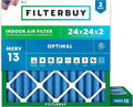 24x24x2 Air Filter MERV 13 Optimal Smoke & Allergy Defense (2-Pack), Electrostatic Pleated HVAC AC Furnace Filters