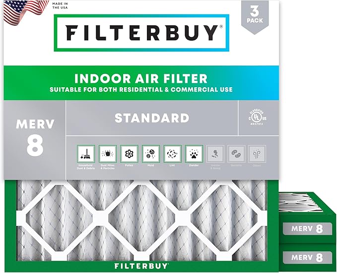 24x24x2 Air Filter MERV 8 Essential Dust & Allergy Defense (3-Pack), Electrostatic Pleated HVAC AC Furnace