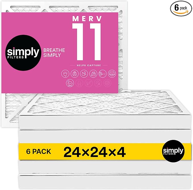 24x24x4 Air Filter, MERV 11, 6 Pack, Furnace Air Filter for HVAC (Actual Size: 23.5"x23.5"x3.63") DUST, Pet & Allergy