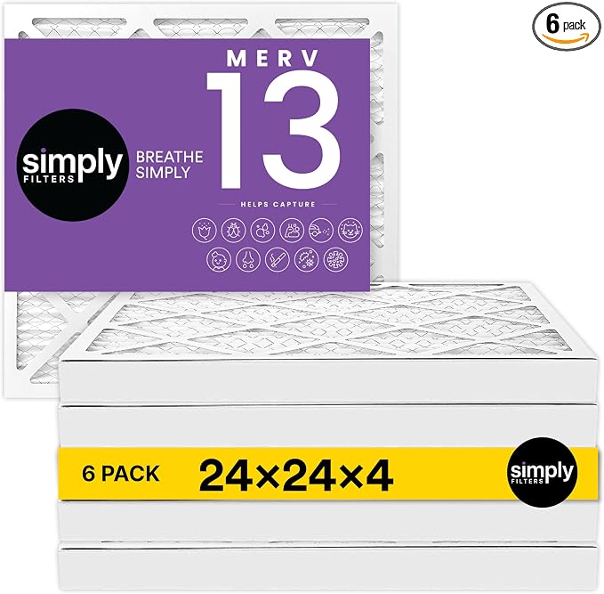 24x24x4 Air Filter, MERV 13, 6 Pack, Furnace Air Filter for HVAC (Actual Size: 23.5"x23.5"x3.63") DUST, Pet & Allergy