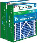 24x25x5 Air Filter MERV 13 Optimal Smoke & Allergy Defense (2-Pack), Electrostatic Pleated HVAC AC Furnace Filters for