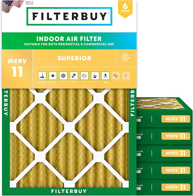 24x28x2 Air Filter MERV 11 Superior Pet & Allergy Defense (6-Pack), Electrostatic Pleated HVAC AC Furnace