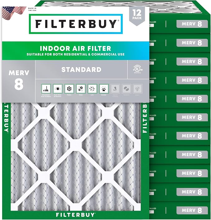 24x28x2 Air Filter MERV 8 Essential Dust & Allergy Defense (12-Pack), Electrostatic Pleated HVAC AC Furnace
