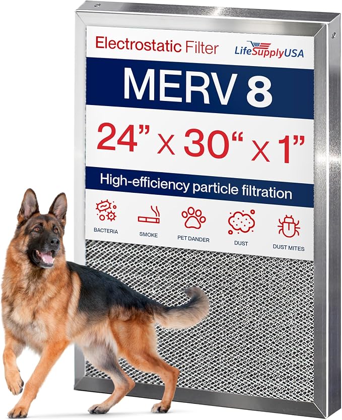24x30x1 Electrostatic Air Filter, MERV 8, Washable, Reusable Furnace AC/HVAC Filter, Energy Saving, Easy to Clean, product