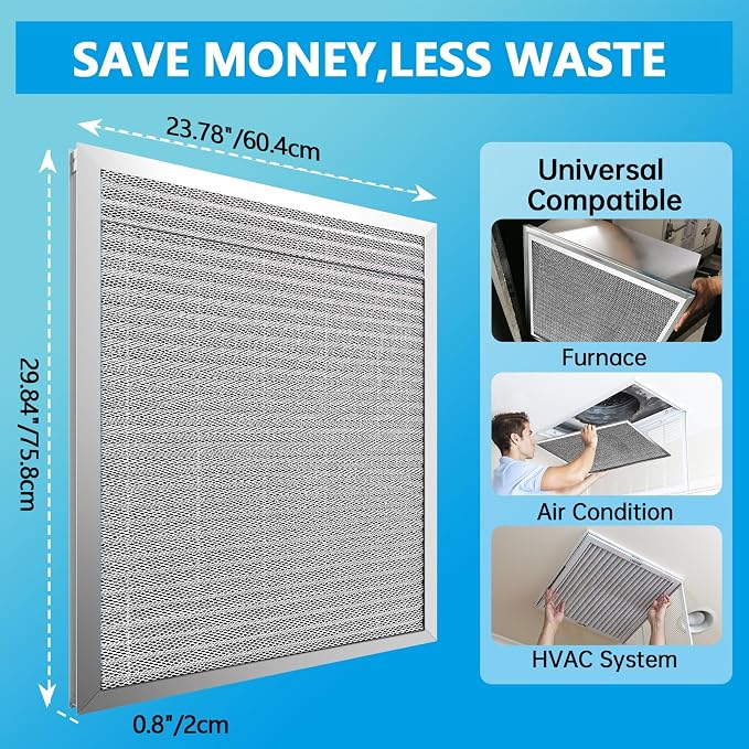 24x30x1 Reusable Electrostatic Air Filter HVAC AC Furnace Filter,MERV 8,Washable, Lasts a Lifetime,Permanent Air