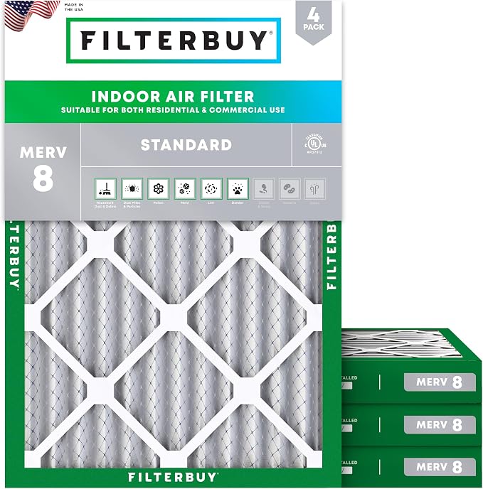 24x30x2 Air Filter MERV 8 Essential Dust & Allergy Defense (4-Pack), Electrostatic Pleated HVAC AC Furnace Filters