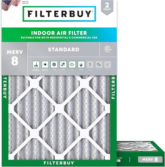 24x30x2 Air Filter MERV 8 Essential Dust & Allergy Defense (2-Pack), Electrostatic Pleated HVAC AC Furnace Filters