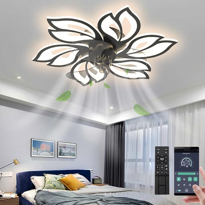 25.6" Bladeless Ceiling Fan with Lights Remote Control, Modern Low Profile Ceiling Fans with Lights, Dimmable 3 Color 6 Wind