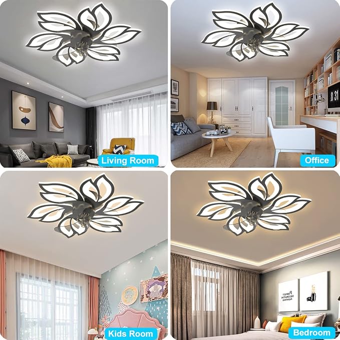 25.6" Bladeless Ceiling Fan with Lights Remote Control, Modern Low Profile Ceiling Fans with Lights, Dimmable 3 Color 6 Wind