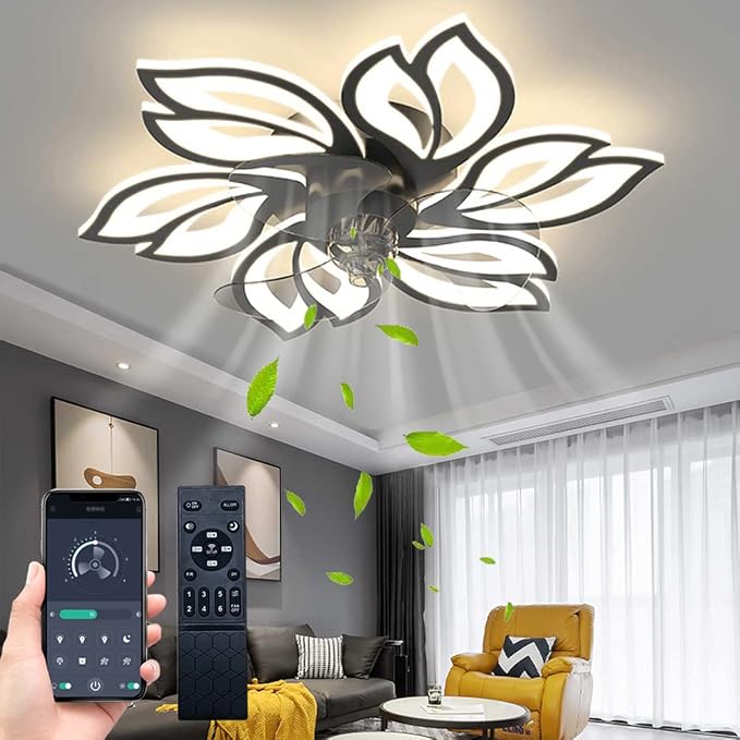 25.6" Bladeless Ceiling Fan with Lights Remote Control, Modern Low Profile Ceiling Fans with Lights, Dimmable 3 Color 6 Wind