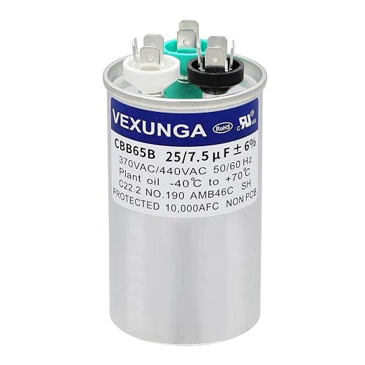 25/7.5 uF 25+7.5 MFD 370V or 440V Dual Run Start Round A/C Capacitor 25 7.5 uF 370 440 Volt VAC CBB65 Air Conditioner