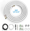 25 Ft Mini Split Line Set, 1/4" & 1/2" O.D. Flared Copper Tubing Pipes and 3/8" Thickened PE Insulated Coil with Nuts & Kit
