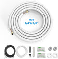 25 Ft Mini Split Line Set, 1/4" & 3/8" O.D. Flared Copper Tubing Pipes & 3/8" Thickened PE Insulated Coil with Nuts &
