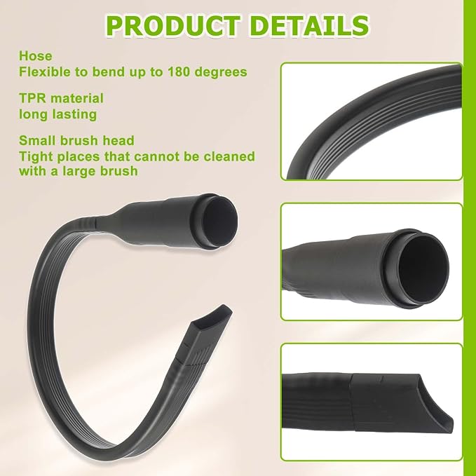 25 inch Flexible Vacuum Crevice Attachment Tool Crevice Brush Tool Kit for Vacuum Hoses Accepting 1-1/4"(32mm) or