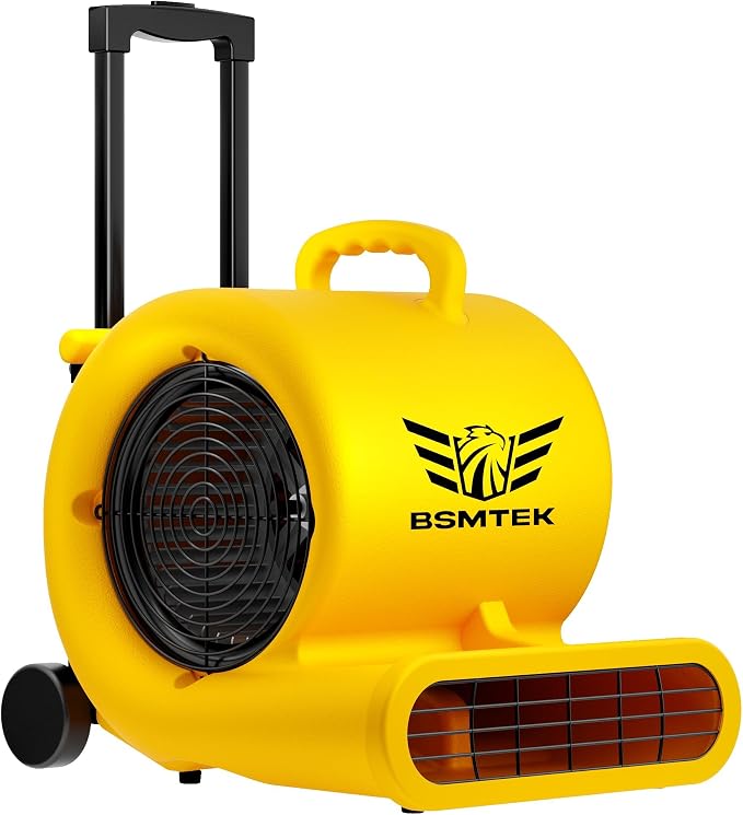 2500-5000 CFM 1HP Air Mover Blower Fan, Floor Blower Dryer, 3 Speeds, 4 Adjustable Angles, Handle Wheelkit, 15Ft Long Cord