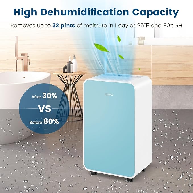2500 Sq. Ft Dehumidifier for Basement, 32 Pints Portable Quiet Dehumidifier for Bedroom Bathroom with Sleep Mode, 24H Timer