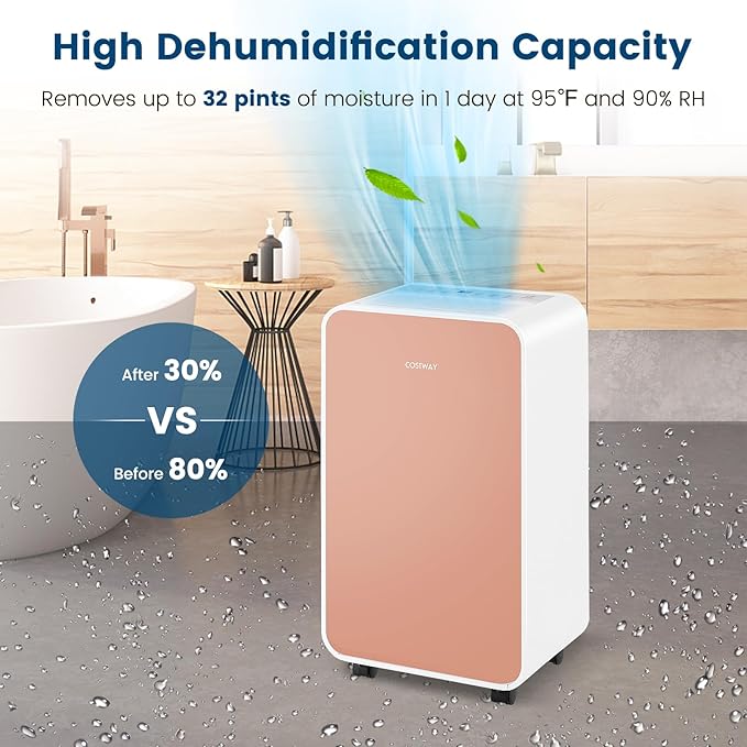 2500 Sq. Ft Dehumidifier for Basement, 32 Pints Portable Quiet Dehumidifier for Bedroom Bathroom with Sleep Mode, 24H Timer