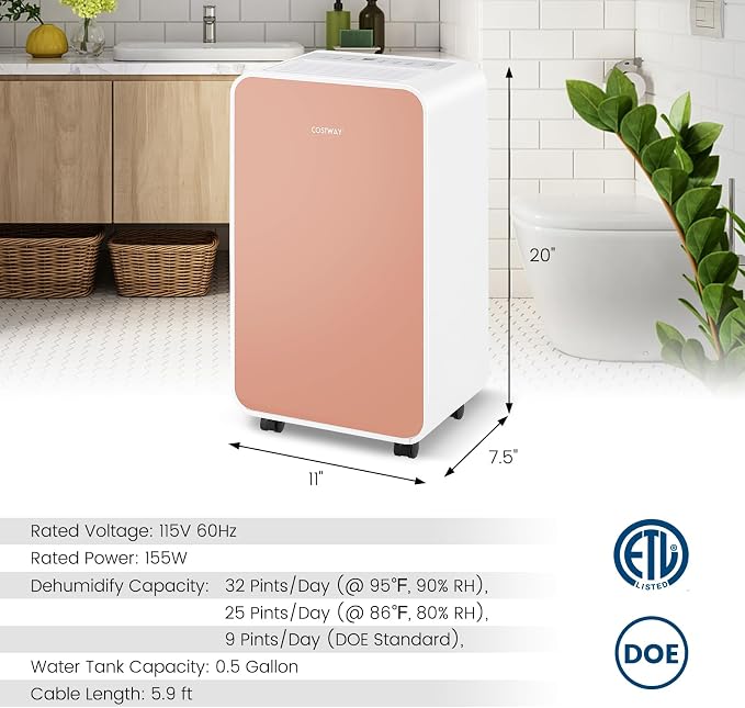 2500 Sq. Ft Dehumidifier for Basement, 32 Pints Portable Quiet Dehumidifier for Bedroom Bathroom with Sleep Mode, 24H Timer