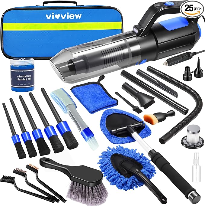 25PCS Car Cleaning Kit, Car Detailing Kit Interior with High Power Handheld Vacuum Cleaner, Windshield Cleaner, Cleaning Gel