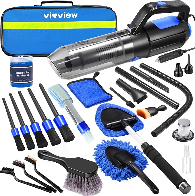 25PCS Car Cleaning Kit, Car Detailing Kit Interior with High Power Handheld Vacuum Cleaner, Windshield Cleaner, Cleaning Gel