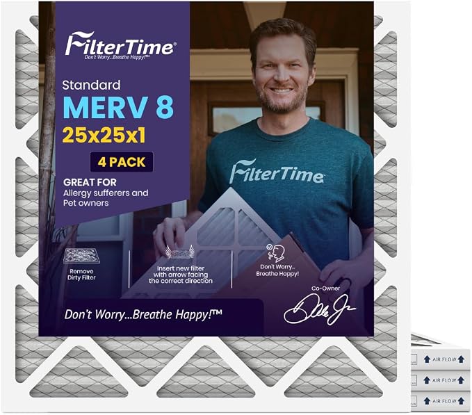 25x25x1, AC Furnace Air Filter, MERV 8, 4-Pack (exact dimensions 24.5 x 24.5 x 0.75), AC Filter, Furnace Filter