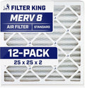 25x25x2 Air Filter (MERV 8) (12-Pack) Dust & Allergy Control AC Furnace Filters, MADE IN USA, HVAC, Pleated, product image