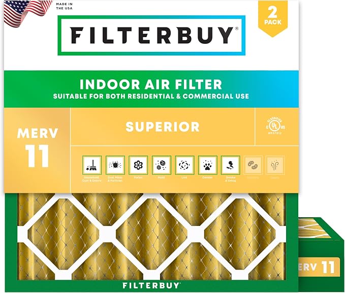 25x25x4 Air Filter MERV 11 Superior Pet & Allergy Defense (2-Pack), Electrostatic Pleated HVAC AC Furnace Filters
