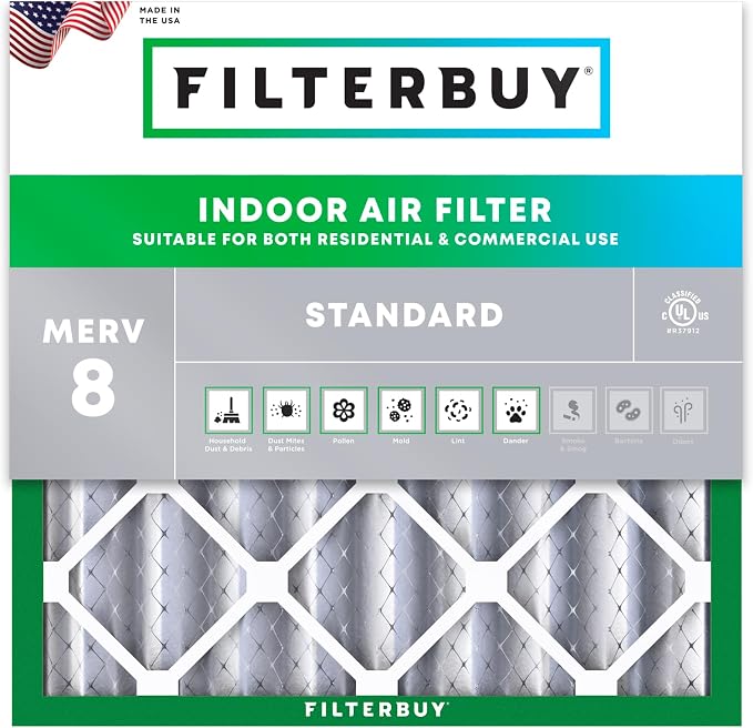 25x25x4 Air Filter MERV 8 Essential Dust & Allergy Defense (1-Pack), Electrostatic Pleated HVAC AC Furnace