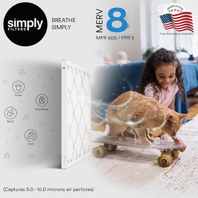 25x28x1 Air Filter, Merv 8, 6 Pack, For Home AC Furnace & HVAC (Actual Size: 24.75"x27.75"x0.75") DUST, Pet, & Allergy
