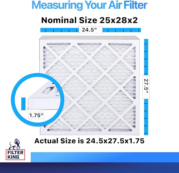 25x28x2 Air Filter (MERV 8) (6-Pack) Dust & Allergy Control AC Furnace Filters, MADE IN USA, HVAC, Pleated, Electrostatic