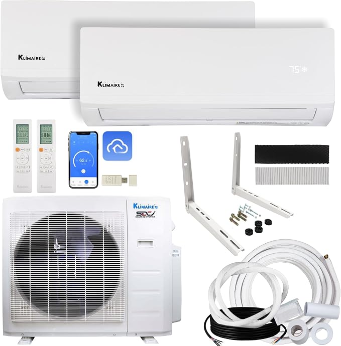 26,000 BTU 2-Zone 23 SEER2 Wall Mounted Mini Split Heat Pump System w/All Inclusive Installation Kits (6,000 BTU + 18,000