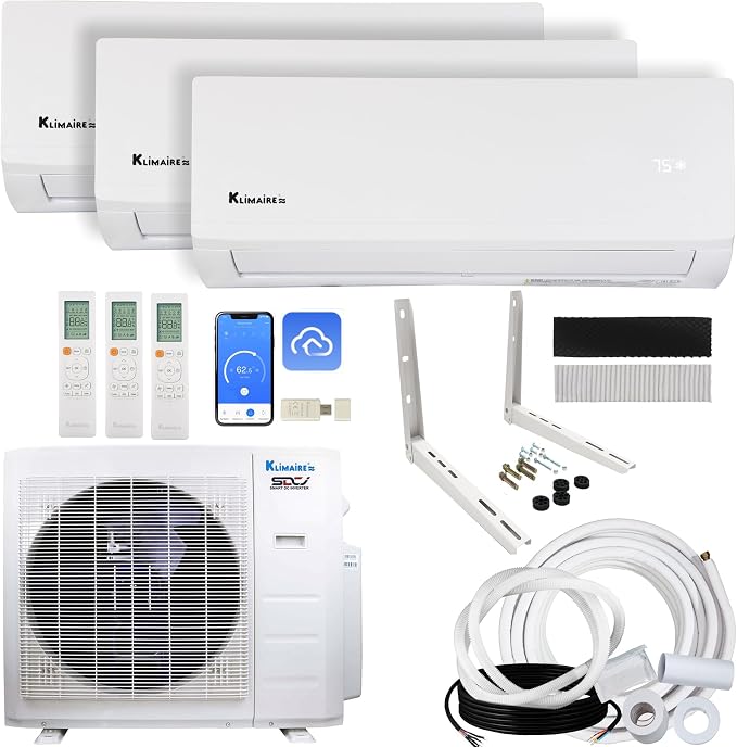 26,000 BTU 3-Zone 23 SEER2 Wall Mounted Mini Split Heat Pump System w/All Inclusive Installation Kits (9,000 BTU + 12,000 BTU