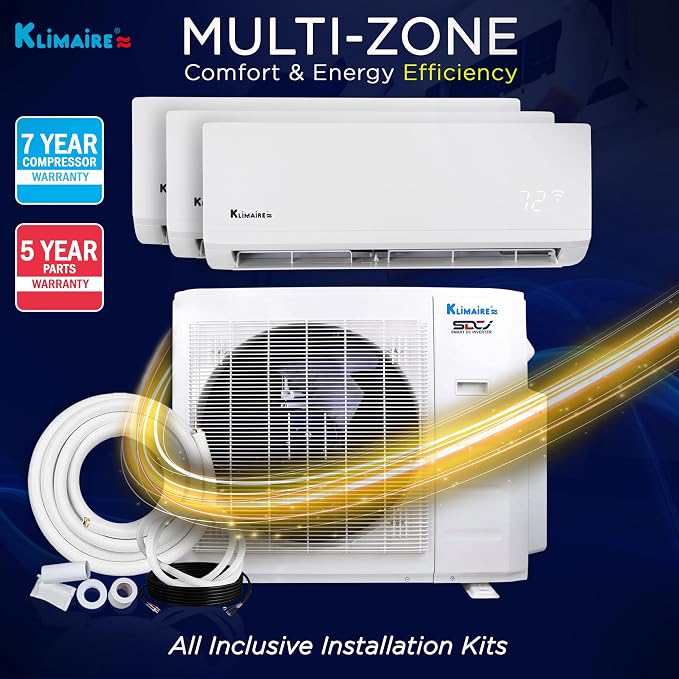 26,000 BTU 3-Zone 23 SEER2 Wall Mounted Mini Split Heat Pump System w/All Inclusive Installation Kits (9,000 BTU + 12,000 BTU