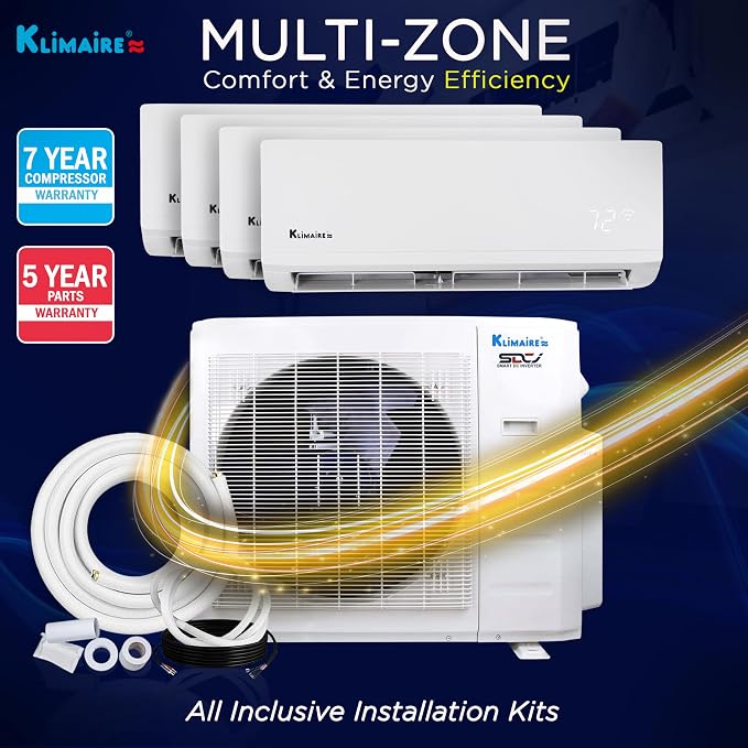 26,000 BTU 4-Zone 23 SEER2 Wall Mounted Mini Split Heat Pump System w/All Inclusive Installation Kits (4x 6,000 BTU) - R454B