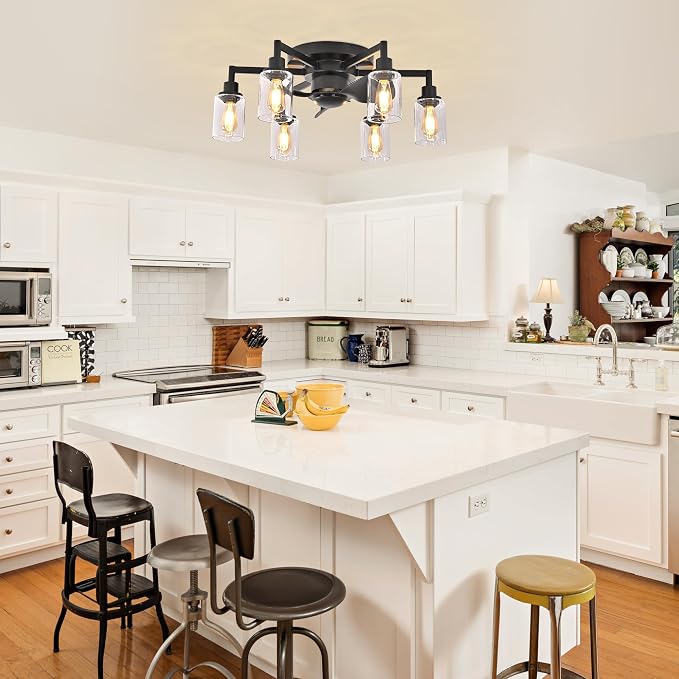 26.4" Ceiling Fans with Lights, Black Flush Mount Ceiling Fan with Lights Remote Control,Low Profile Bladeless Ceiling Fan