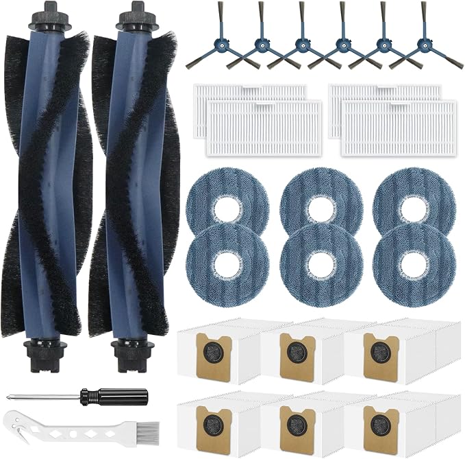 26 PCS Replacement Parts Fit fot Omni C20 Robot Vacuum Cleaner Accessories Kit, 2 Main Roller Brushs 4 Filters 6 Dust