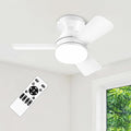 26" White Ceiling Fans with Lights and Remote, Low Profile Ceiling Fan with Light, Reversible DC Motors, 3CCT Dimmable Timer