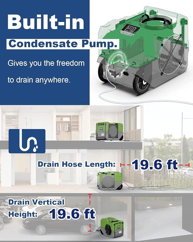 264 PPD LGR Commercial Dehumidifier with Pump, Up to 3,000 Sq.Ft Industrial Dehumidifier, Portable, for Water Damage