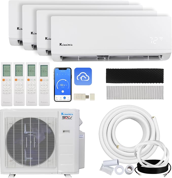 27,000 BTU Hyper Heat 4-Zone 21 SEER2 Heat Pump Wall Mounted Mini Split Heat Pump System w/All Inclusive Installation Kits (4