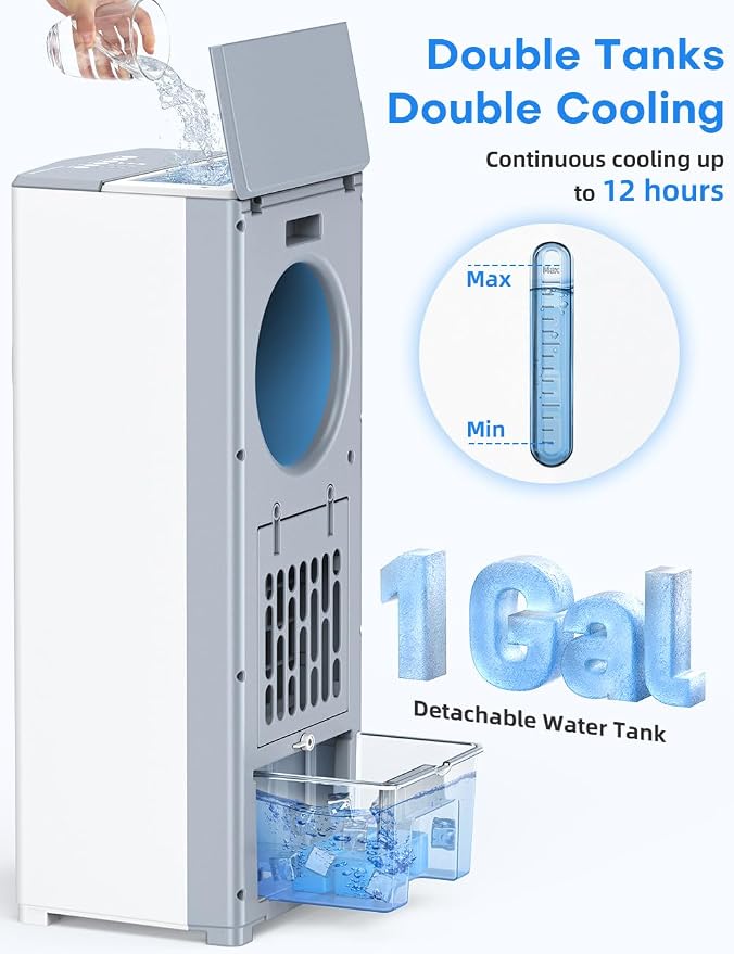 27 INCH Evaporative Air Cooler, Windowless Swamp Cooler Portable Air Conditioners w/Normal/Natural/Sleep/Cooling Mode,3
