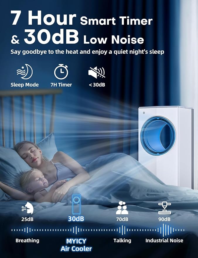 27 INCH Evaporative Air Cooler, Windowless Swamp Cooler Portable Air Conditioners w/Normal/Natural/Sleep/Cooling Mode,3