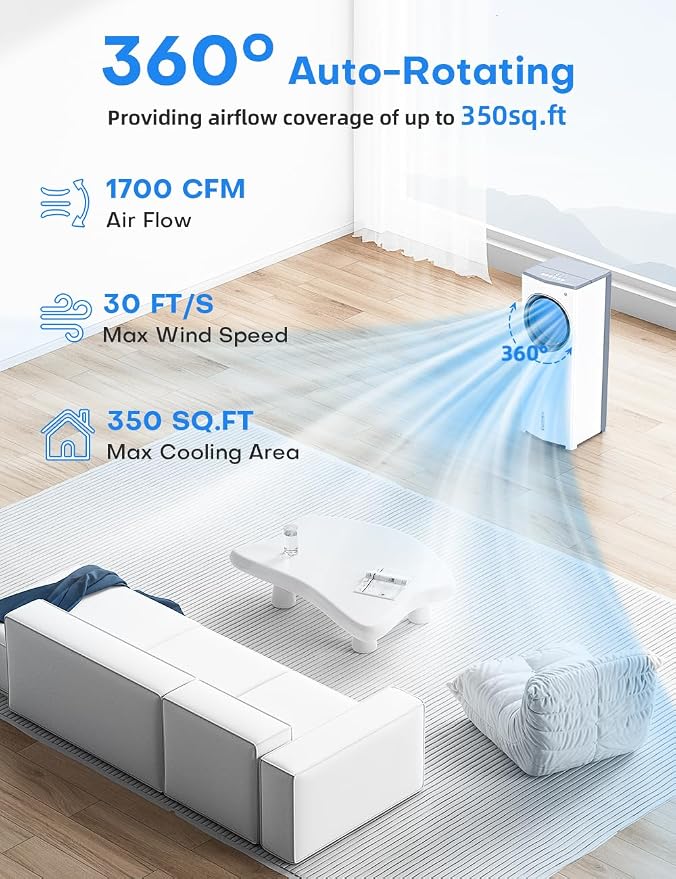 27 INCH Evaporative Air Cooler, Windowless Swamp Cooler Portable Air Conditioners w/Normal/Natural/Sleep/Cooling Mode,3