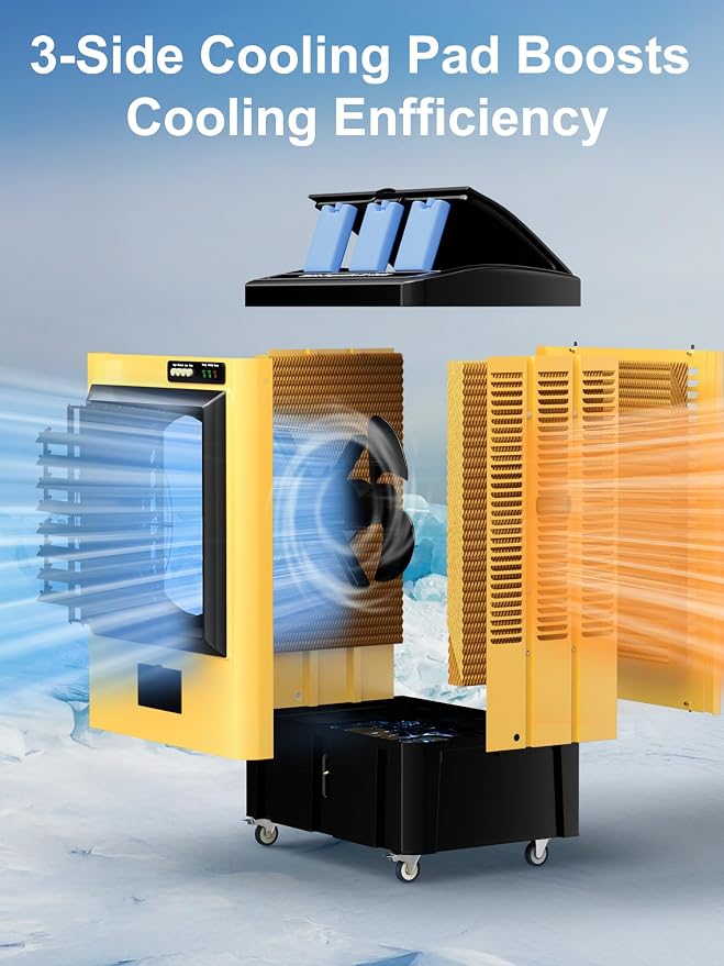 2700 CFM Swamp Cooler, 36IN Evaporative Air Cooler with 8.9 Gal Water Tank, 3 Speeds, 120°Oscillation, 3 Ice Packs, Outdoor